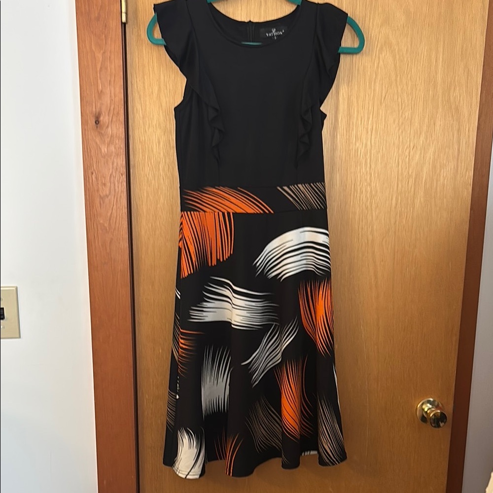 Yathon Black and Orange Patterned Dress sz sm